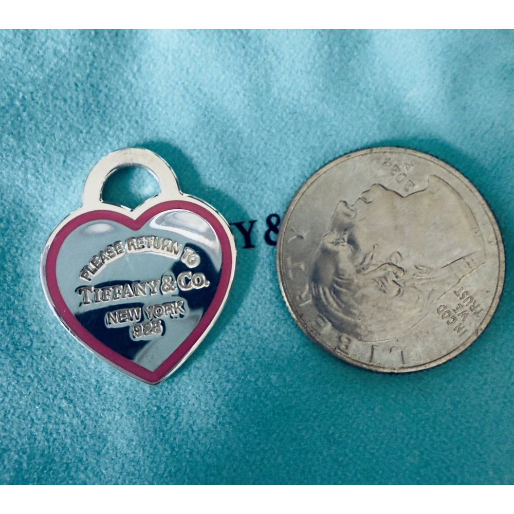 Tiffany & Co. 925 Silver MEDIUM Pink Outline RTT Heart Charm Pendant